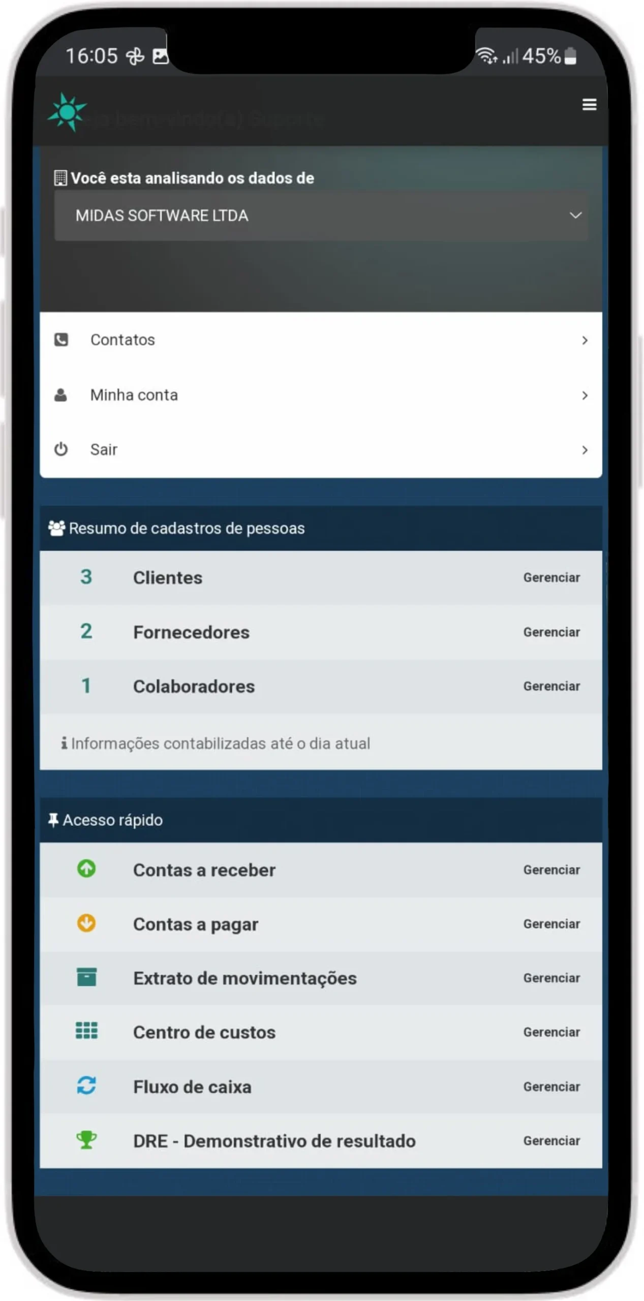 Aplicativo ERP em um celular