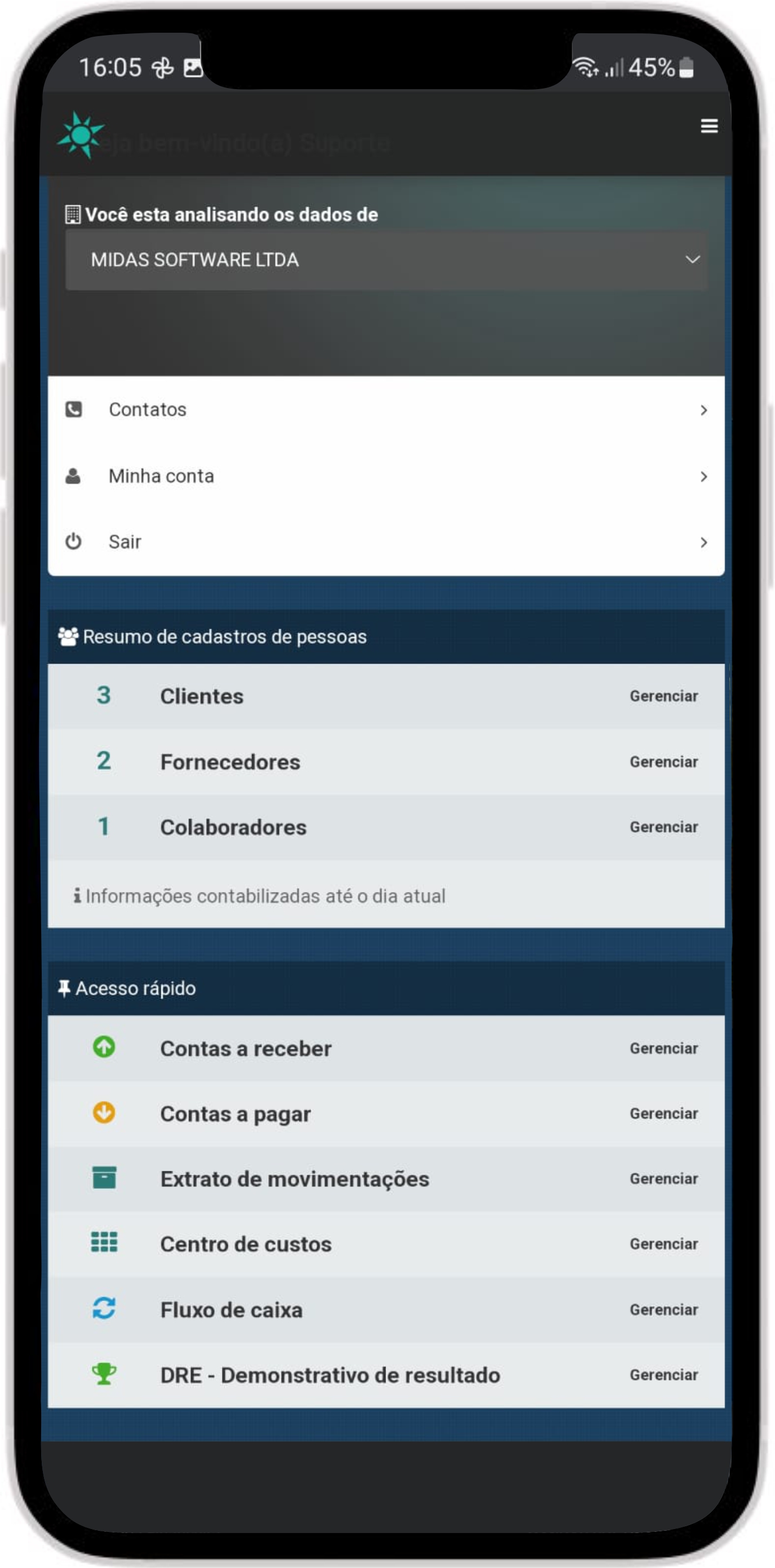 Mockup do aplicativo ERP Midas em smartphone